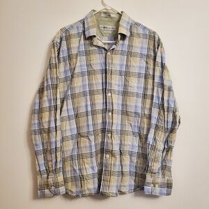 Henry Grethel Mens XLarge Blue Green Plaid Long Sleeve Button Up Dress Shirt